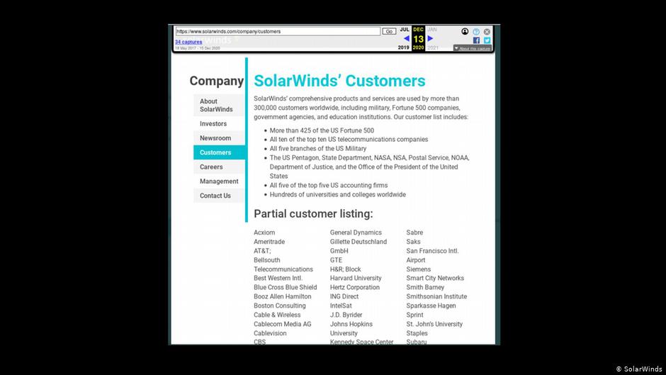 Screenshot US Netzwerkfirma SolarWinds