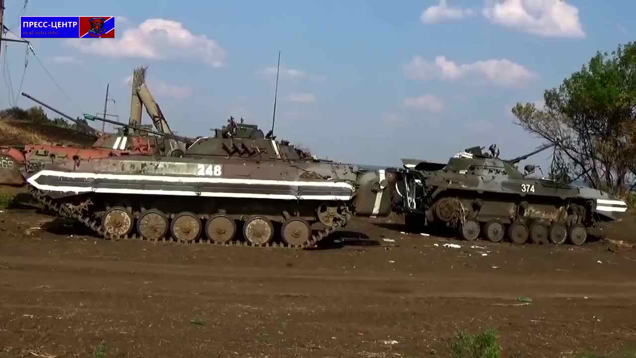 A shot of four damaged Ukrainian vehicles from the video  “     72  ”