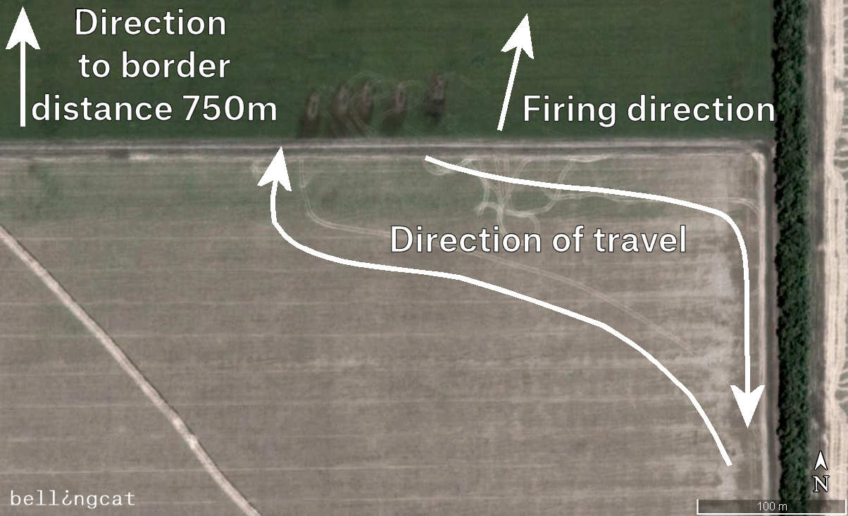Firing position near Seleznev. Position: 47°3814.38"N, 38°289.77"E. Google Earth satellite image date 16/07/2014.